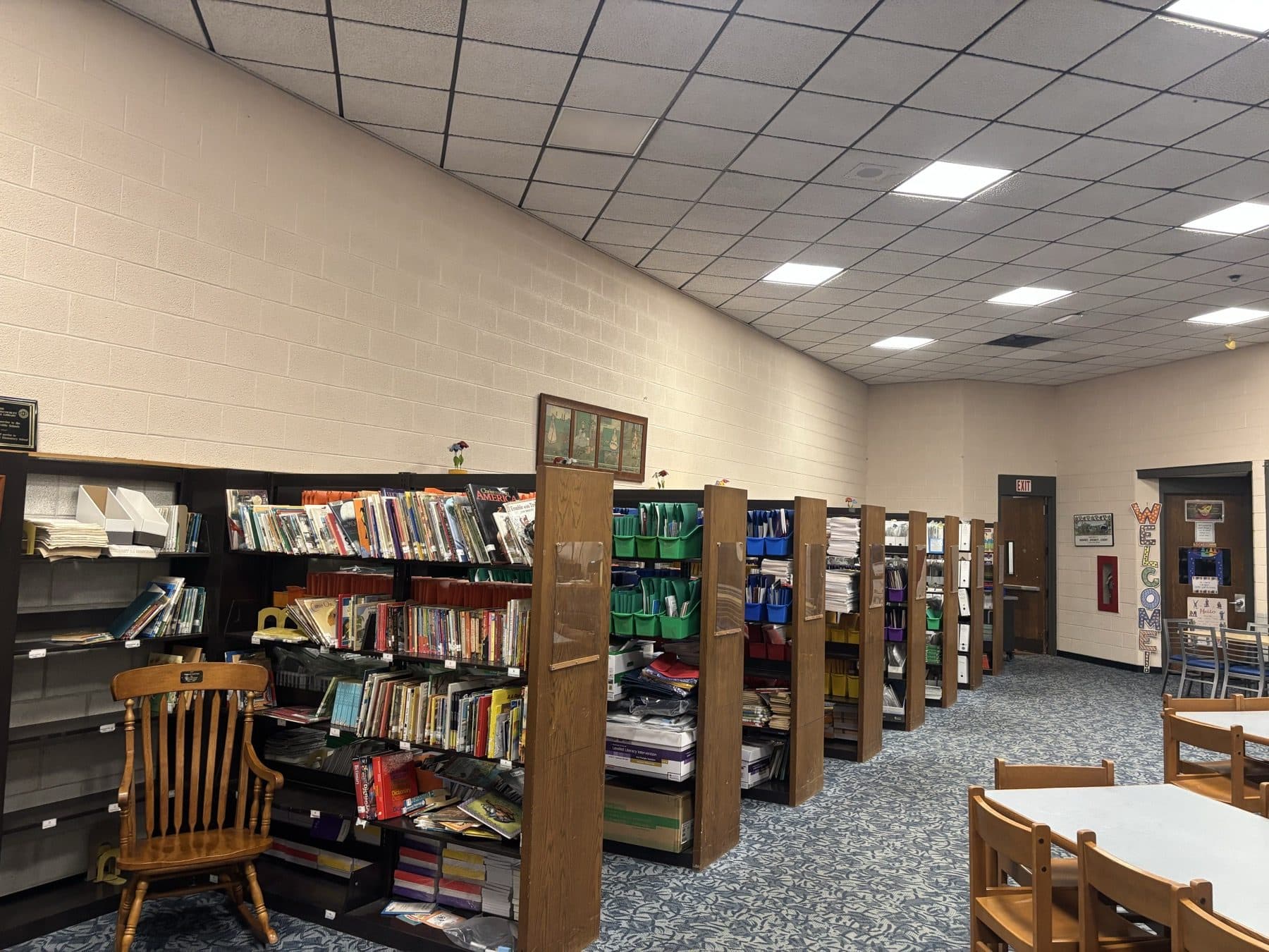The library as it was. Full shelves, old furniture, and a room the school had outgrown.